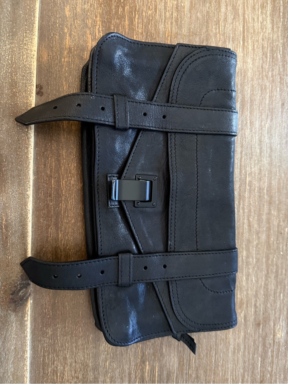Proenza Schouler Black Leather Belt-Detail Clutch